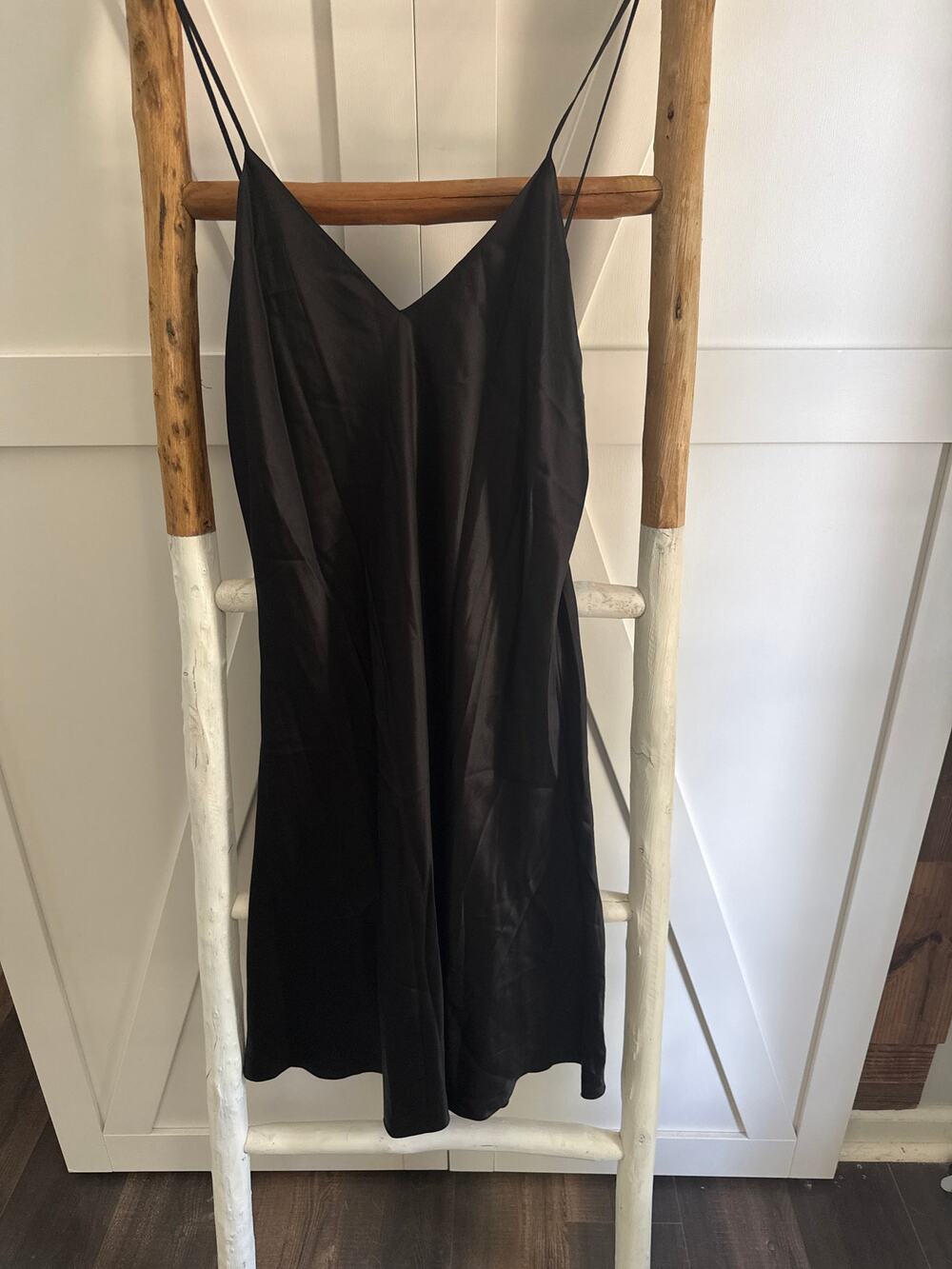 Vintage 100% Silk Slip Dress Black The Company Store M Medium Mini Nightgown